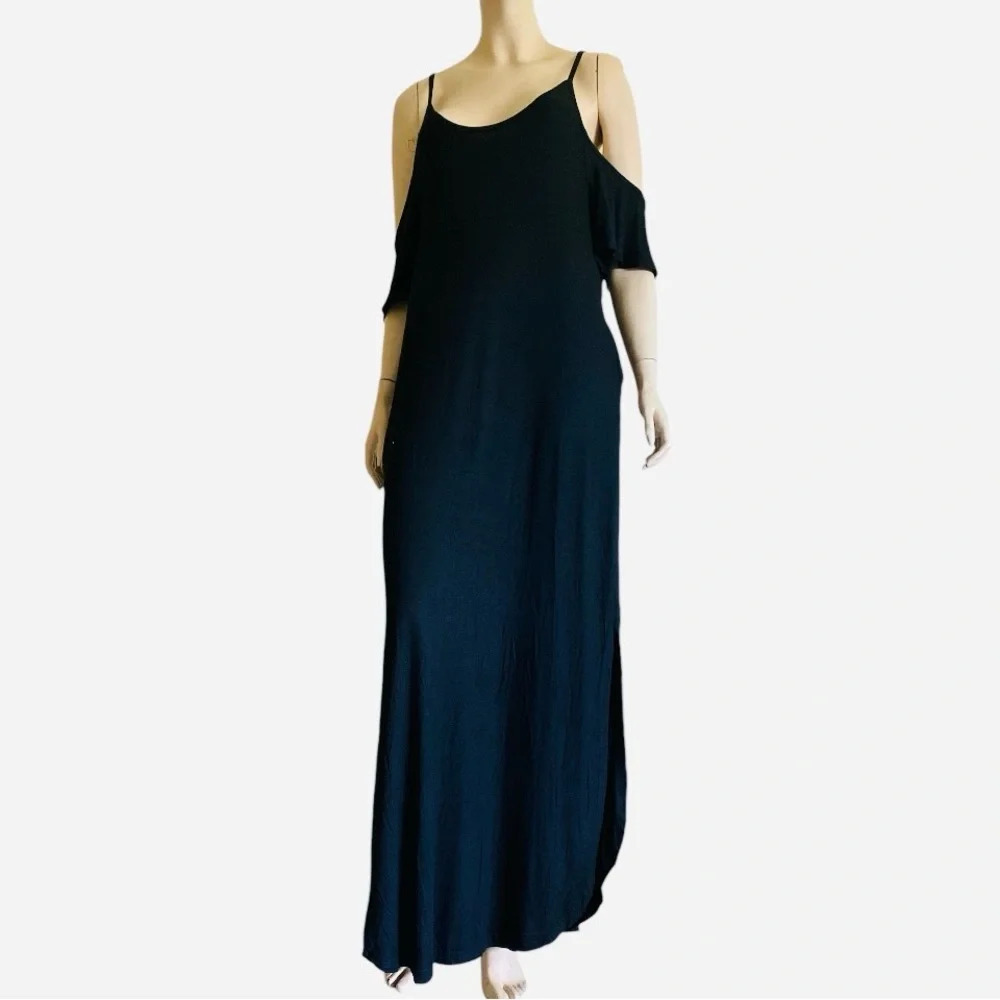 NWOT‎ Black Jersey Cut Out Shoulder Cami Maxi Dress